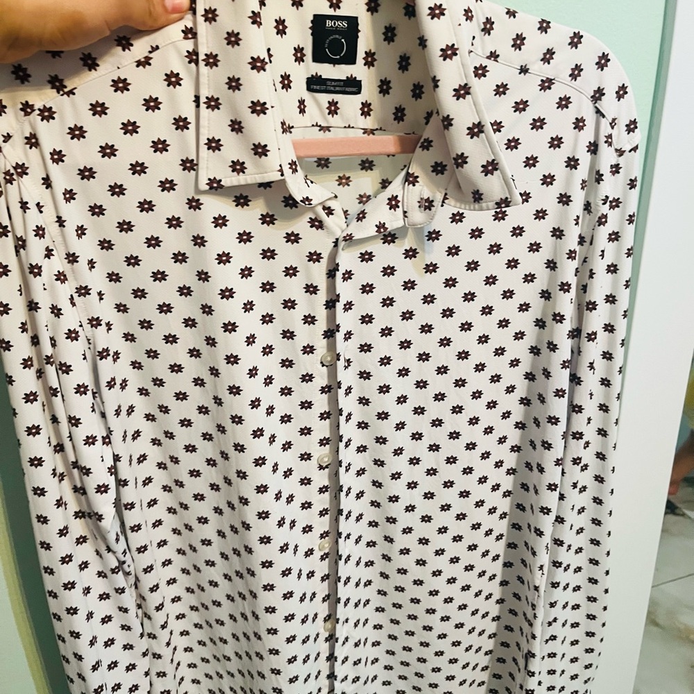 Hugo Boss Men's White and Brown Floral Shirt